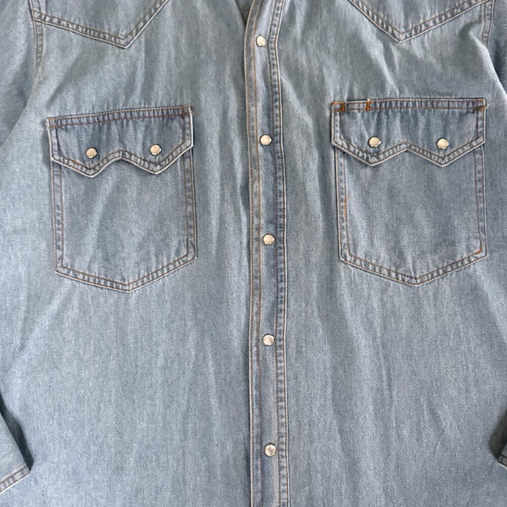 Vtg Ely Cattleman Western Shirt Men Medium Blue Chambray Cowboy Pearl Snap Denim - Picture 3 of 6